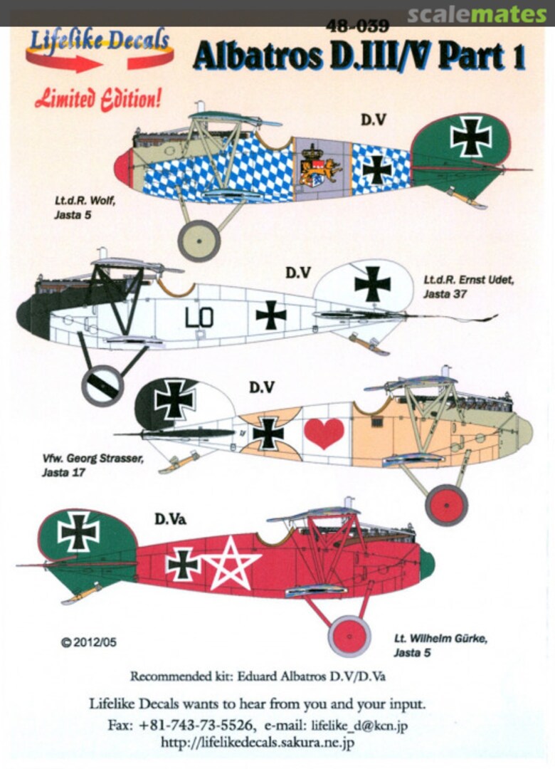 Boxart Albatros D.III/V 48-039 Lifelike Decals