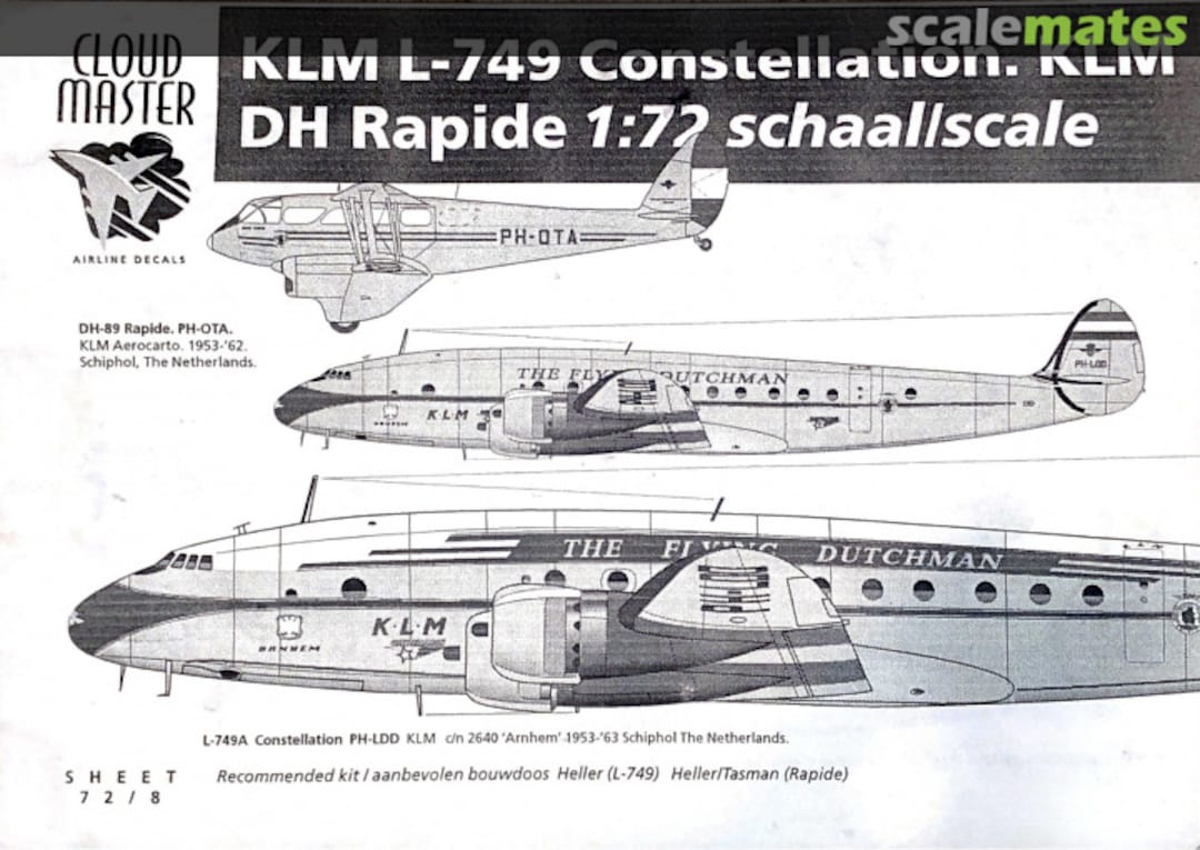 Boxart KLM L-749 Constellation, KLM DH Rapide 72/8 Cloud Master