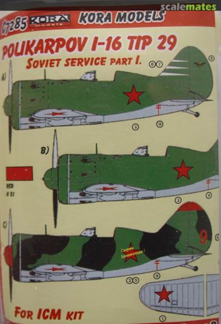 Boxart Polikarpov I-16 Tip 29 C7285 Kora Models