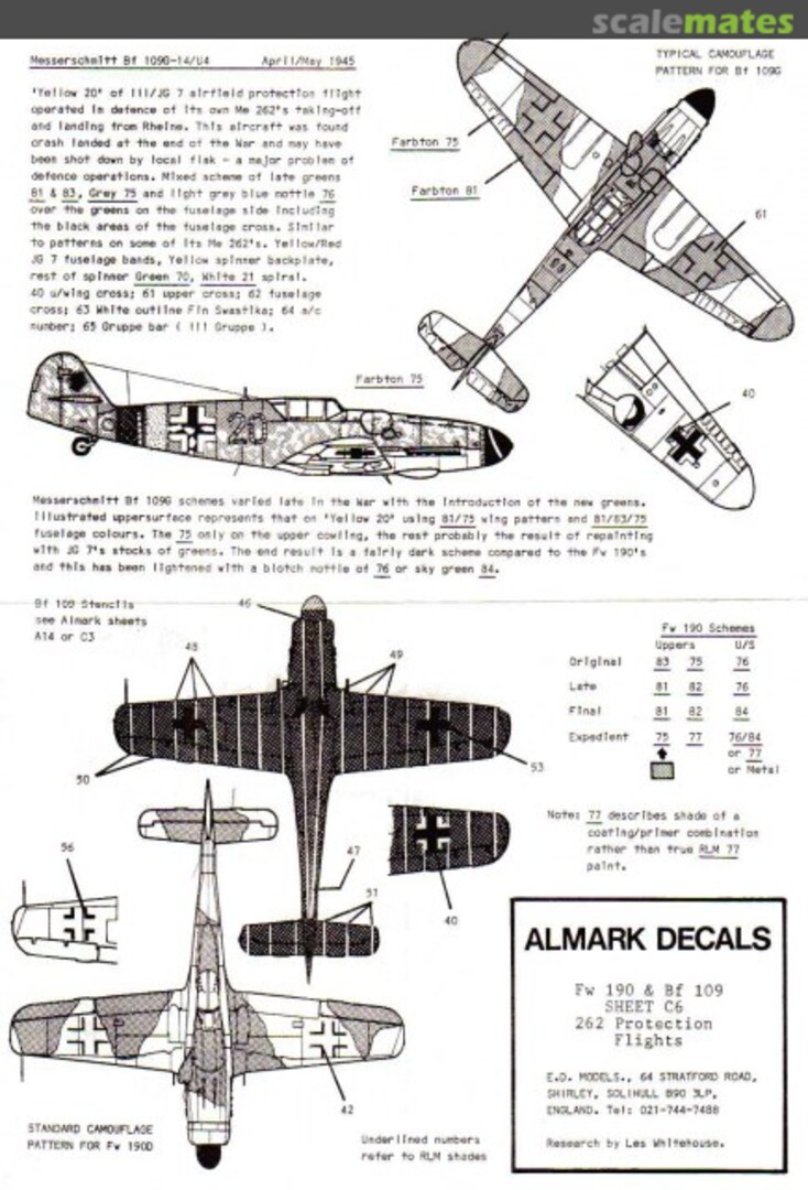 Boxart Me 262 Protection Flights C6 Almark Decals