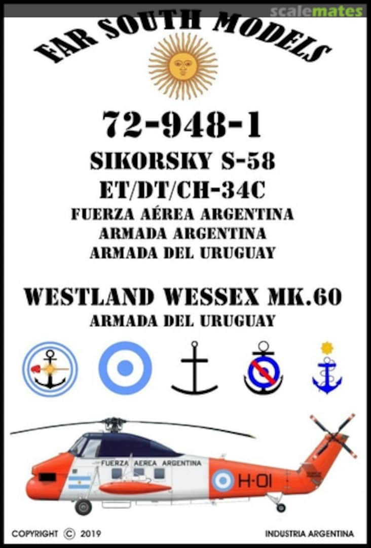 Boxart SIKORSKY S-58 ET/DT/CH-34C DE LA FUERZA AÉREA ARGENTINA, ARMADA ARGENTINA Y ARMADA DEL URUGUAY 72-948-1 Far South Models