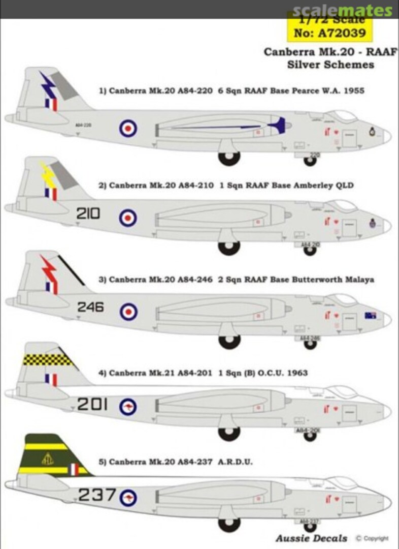 Boxart English Electric Canberra - RAAF Silver Schemes 72039 Aussie Decals