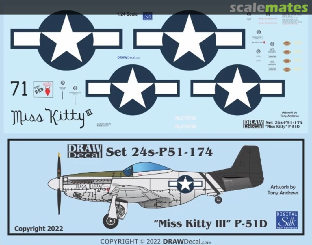 Boxart “Miss Kitty III” P-51D 24-P51-174 Draw Decal