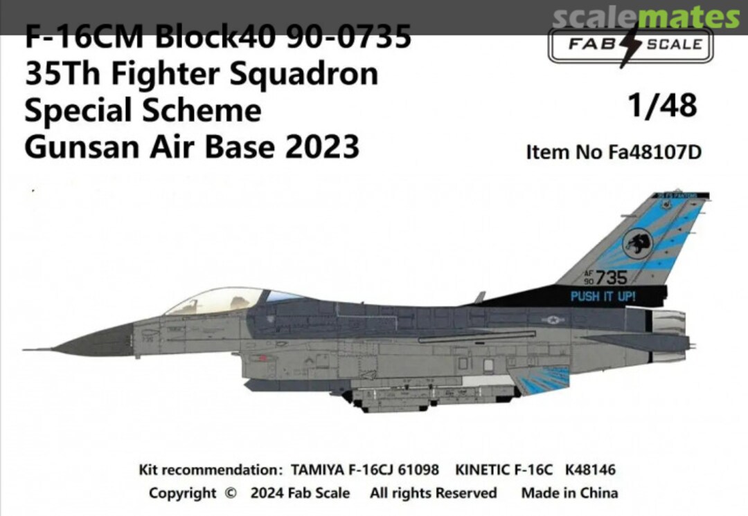 Boxart F-16CM Block40 90-0735 35Th Fighter Squadron Special Scheme Fa48107D Fab Scale