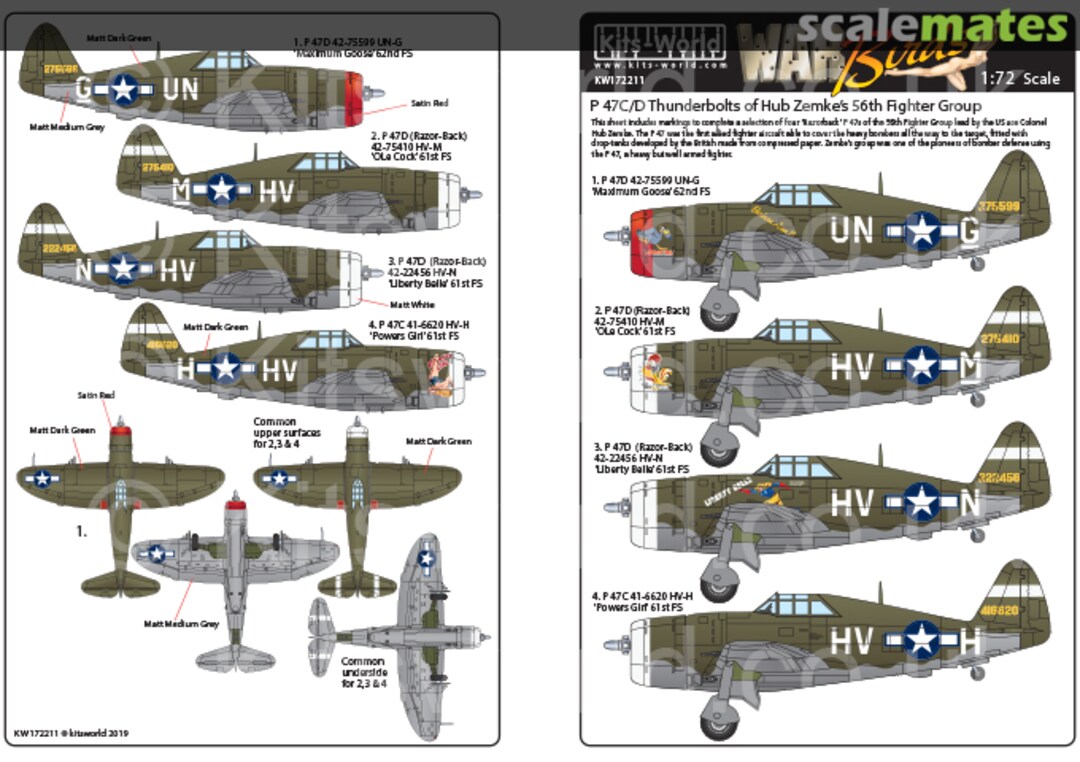 Boxart P-47C/D Thunderbolts of Hub Zemke’s 56th Fighter Group KW172211 Kits-World