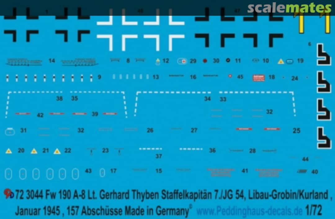 Boxart Fw 190A-8 Lt. Gerhard Thyben, Staffelkapitän 7./JG 54 72 3044 Peddinghaus-Decals