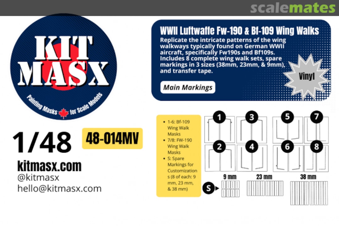 Boxart WWII Luftwaffe Fw-190 & Bf-109 Wing Walks, markings mask 48-014MV Kit Masx