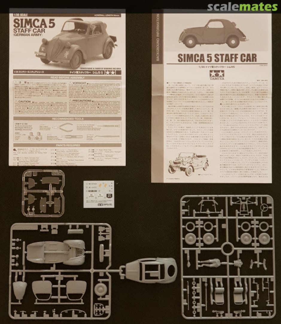 Contents Simca 5 Staff Car 35321 Tamiya