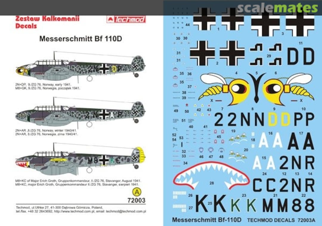 Boxart Messerschmitt Bf 110D 72003 Techmod