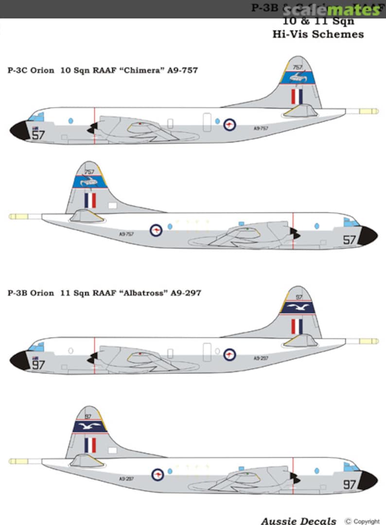 Boxart P-3B & P-3C Orion: RAAF 10 & 11 Sqns Hi-Vis Schemes A14425 Aussie Decals