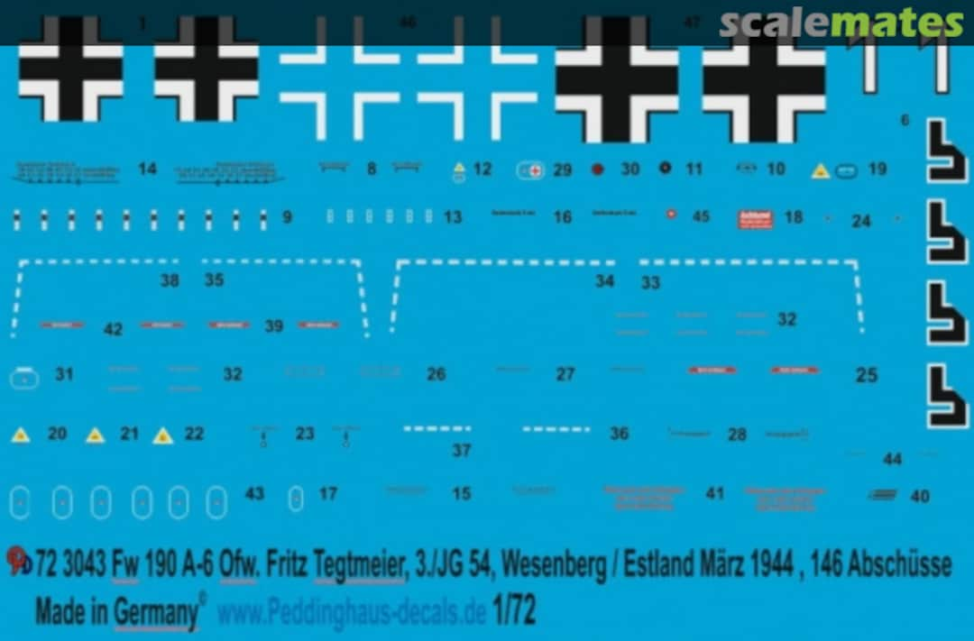 Boxart FW 190 A-6 Ofw. Fritz Tegtmeier, 3/JG 54 72 3043 Peddinghaus-Decals