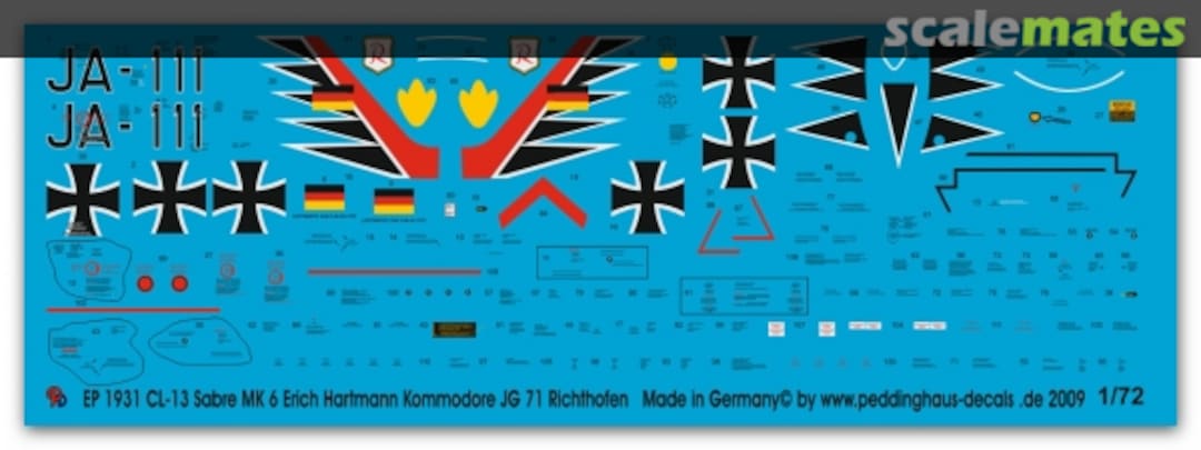 Boxart CL-13 Sabre Mk 6 Erich Hartmann Kommodore des JG 71 Richthofen EP 1931 Peddinghaus-Decals