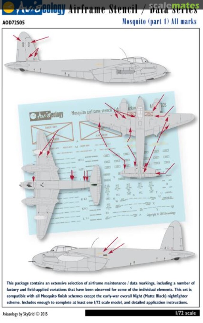 Boxart Mosquito Airframe Stencil/Data Series AOD72S05 Aviaeology