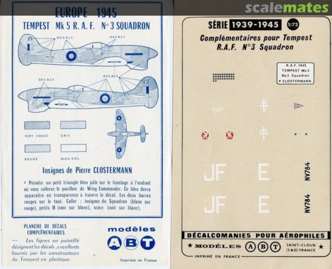 Boxart Complementaires pour Tempest RAF No. 3 Squadron  ABT Decals