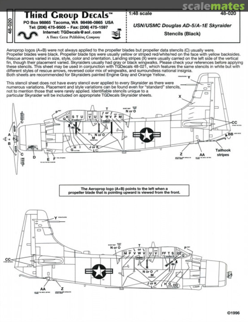 Boxart Douglas AD-5/A-1E Skyraider 48-020 Third Group Decals