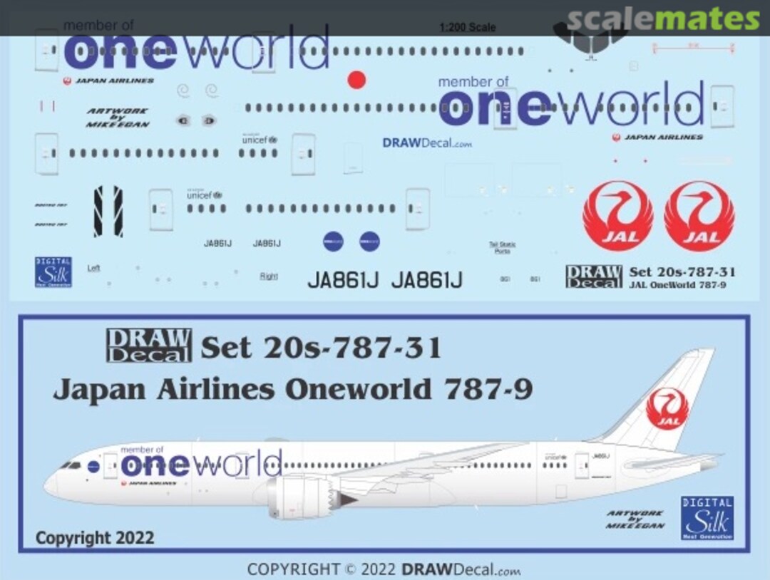 Boxart Japan Airlines Oneworld 787-9 20-787-31 Draw Decal