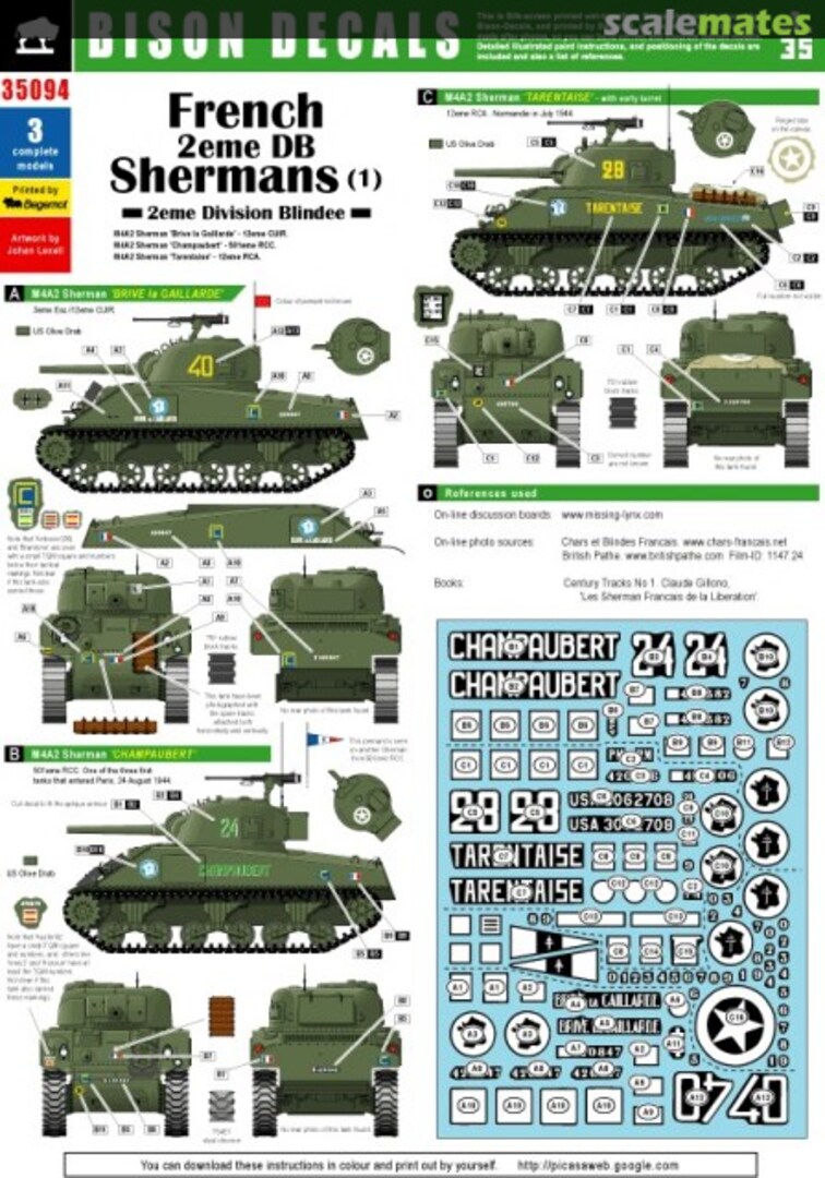 Boxart FRENCH 2eme D.B. ShermanS #1 35094 Bison Decals