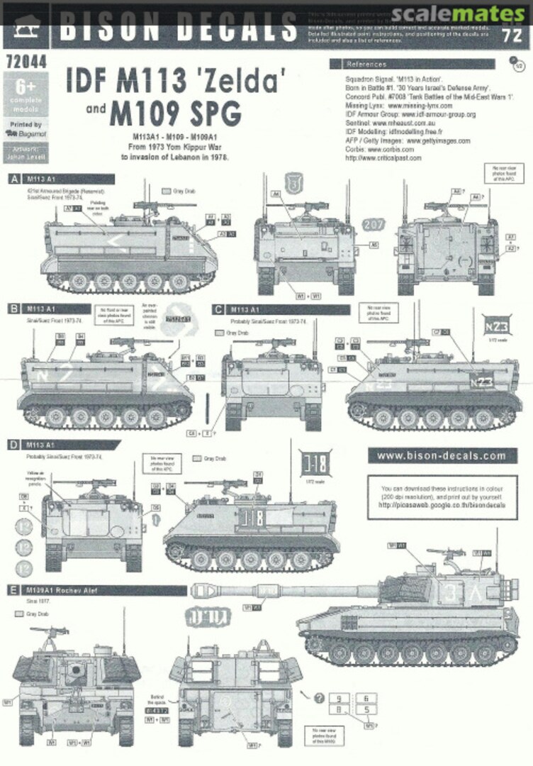 Boxart IDF M113 'Zelda' and M109 SPG 72044 Bison Decals