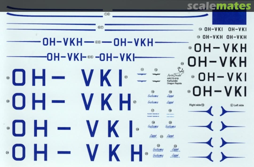 Boxart De Havilland DH.89A Dragon Rapide Veljekset Karhumäki OY & Savon Lentolinjat OY ARC72-019 Arctic Decals