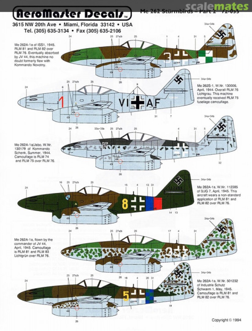 Contents Me 262 Stürmbirds - Part 2 72-055C AeroMaster