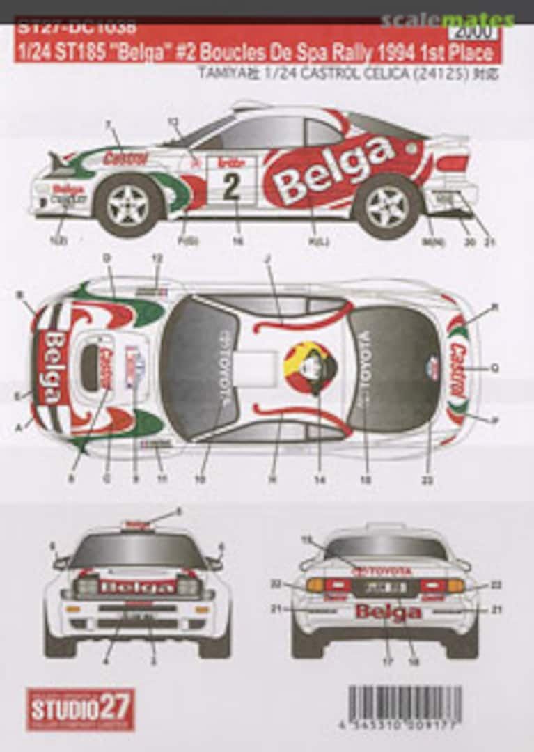 Boxart Toyota Celica ST185 "Belga" #2 Boucles De Spa Rally 1994 1st Place (for Tamiya) ST27-DC1038 Studio27