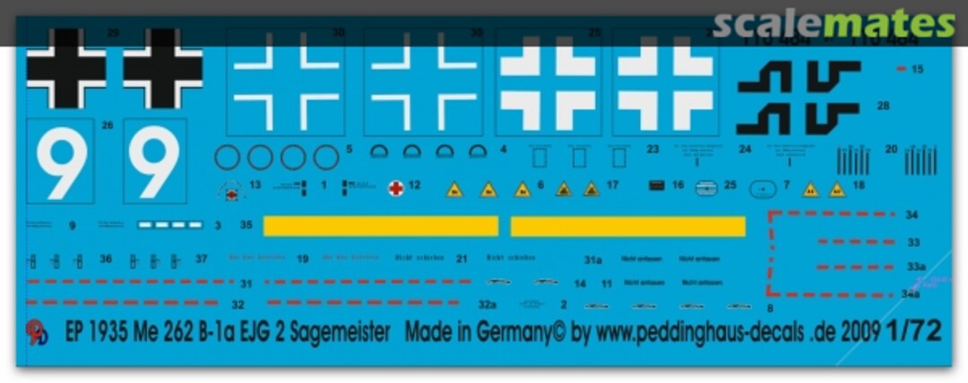 Boxart Me 262B-1a EJG 2 Sagemeister EP 1935 Peddinghaus-Decals