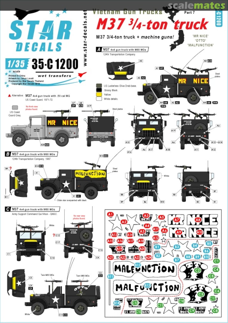 Boxart Vietnam Gun Trucks # 7. M37 3/4-ton trucks 35-C1200 Star Decals