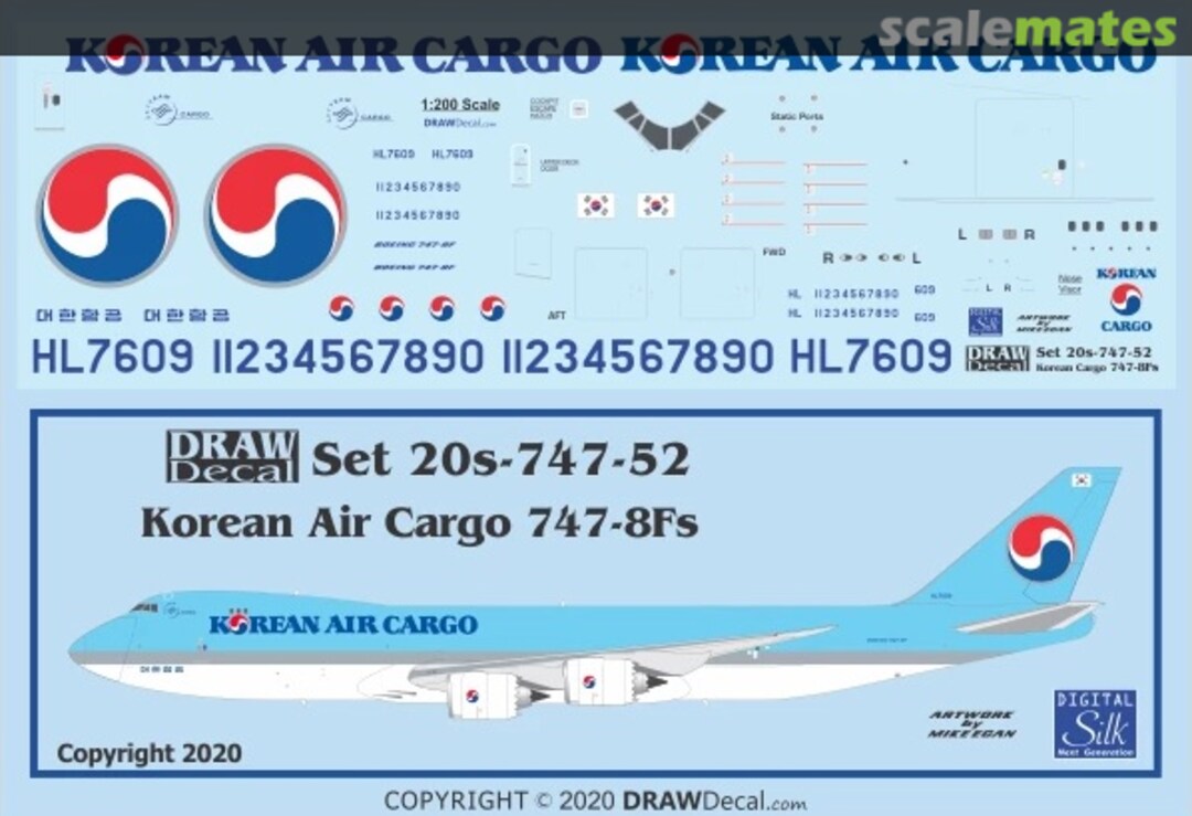 Boxart Korean Air Cargo 747-8Fs 20-747-52 Draw Decal