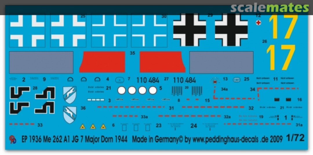 Boxart Me 262A-1 JG 7 Major Dorn 1944 EP 1936 Peddinghaus-Decals