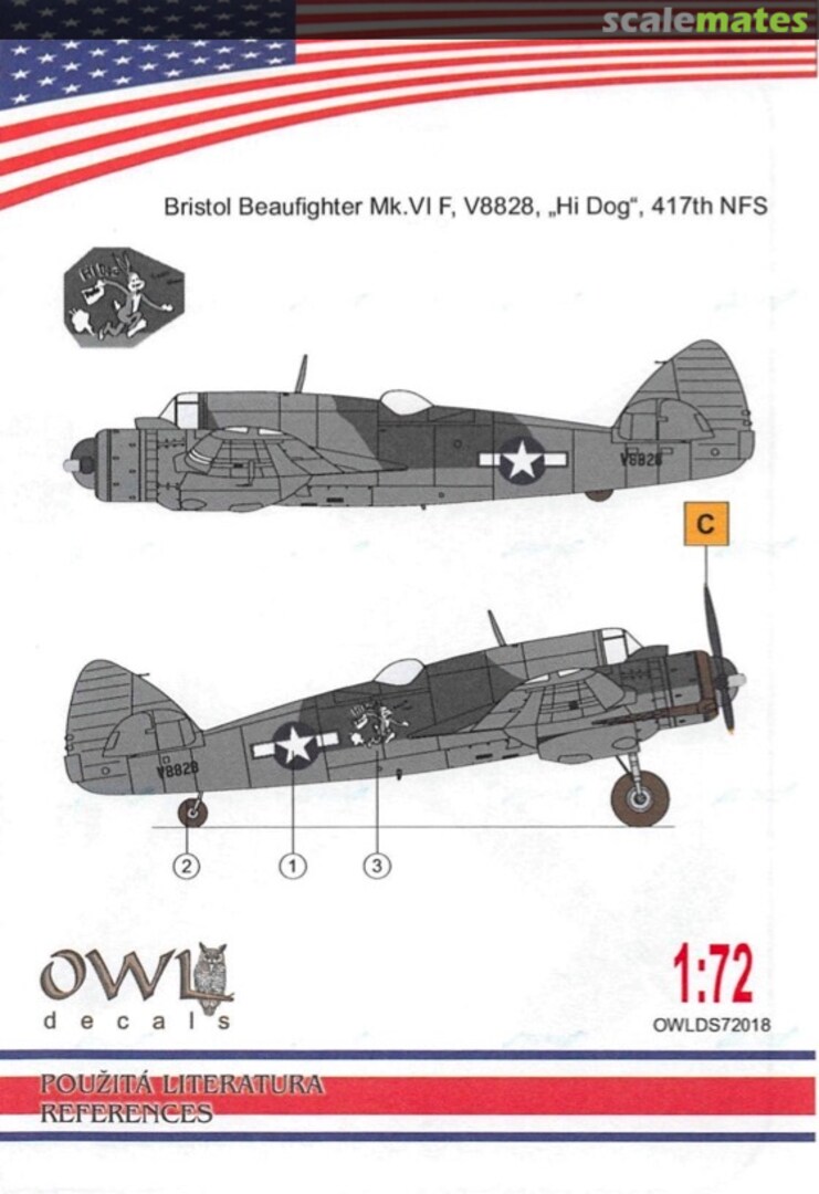 Boxart Bristol Beaufighter Mk. VI F, V8828, "Hi Dog", 417th NFS OWLDS72018 OWL