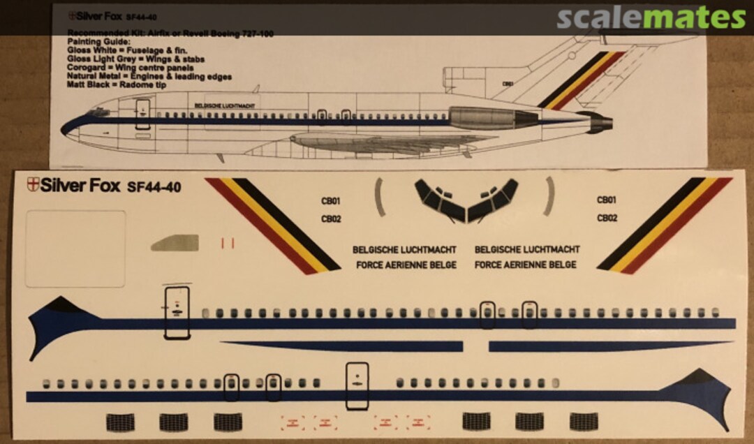 Boxart Boeing 727-100 (Belgian AF) SF44-40 Silver Fox Decals