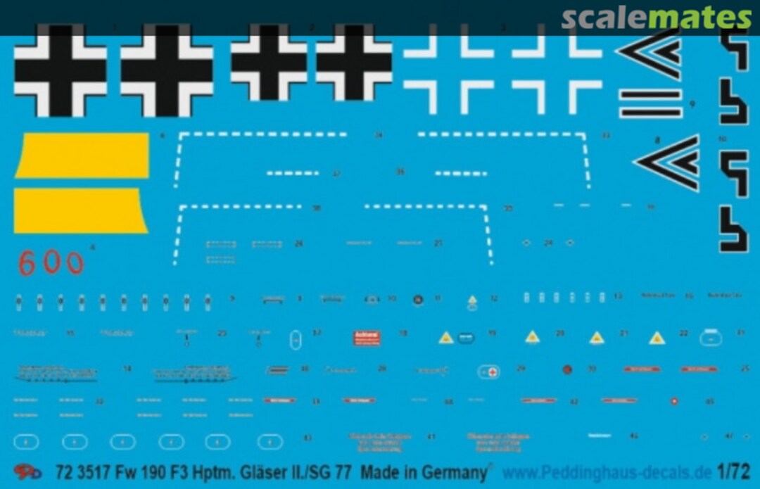 Boxart FW 190 F3 Hptm Gläser II.SG 77 72 3517 Peddinghaus-Decals