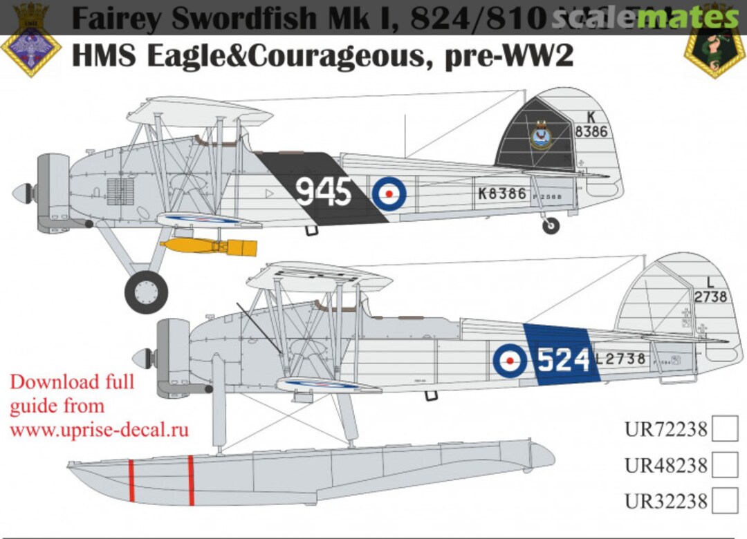 Boxart Fairey Swordfish Mk I, 824/810 NAS FAA HMS Eagle&Courageous, pre-WW2, FFA (removable film) UR72238 UpRise