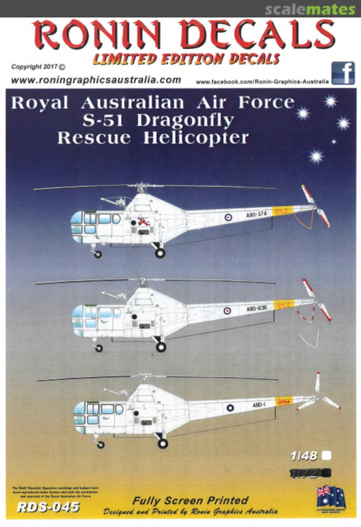 Boxart Royal Australian Air Force S-51 Dragonfly Rescue Helicopter RDS-045 Ronin Decals