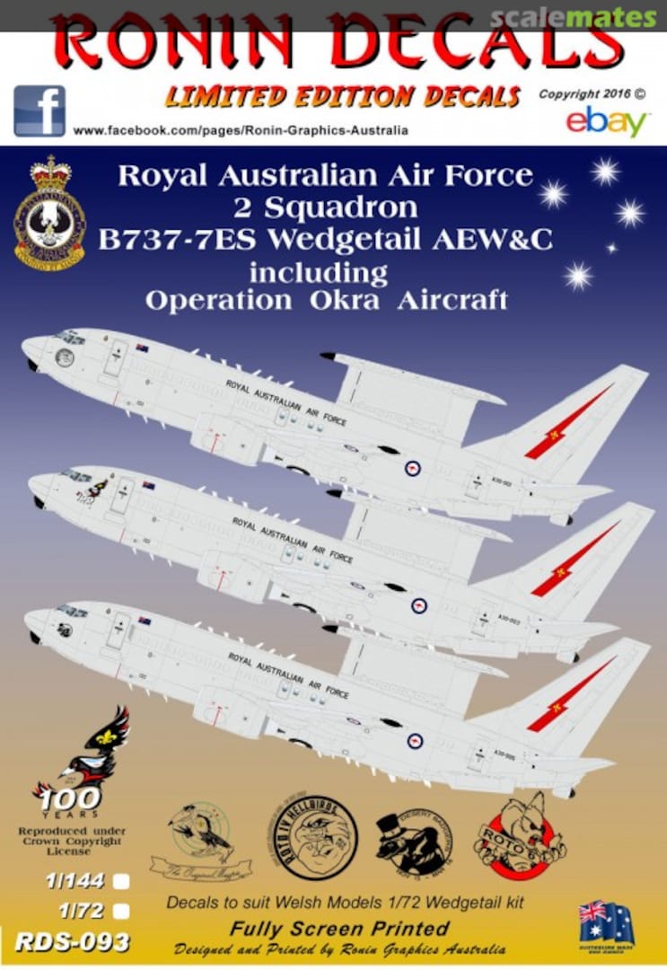 Boxart RAAF 2 Sqn B737-7ES (E-7A) Wedgetail AEW&C RDS-093 Ronin Decals