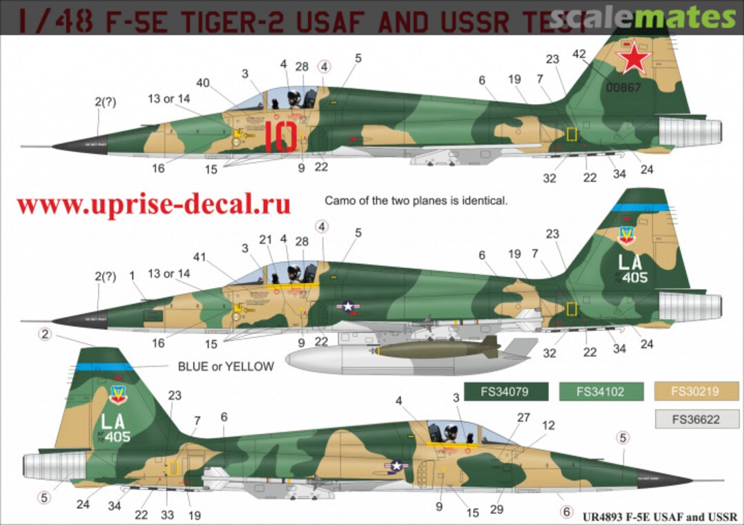 Boxart F-5E Tiger-2 USAF (SEA Camo) and USSR Test (1975), FFA (Free Film Ability) UR4893 UpRise