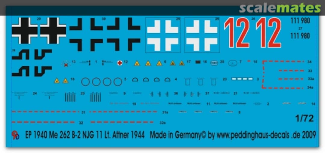 Boxart Me 262B-2 NJG 11 Lt. Attner 1944 EP 1940 Peddinghaus-Decals