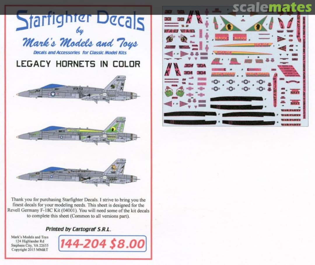 Boxart Legacy Hornets 144-204 Starfighter Decals