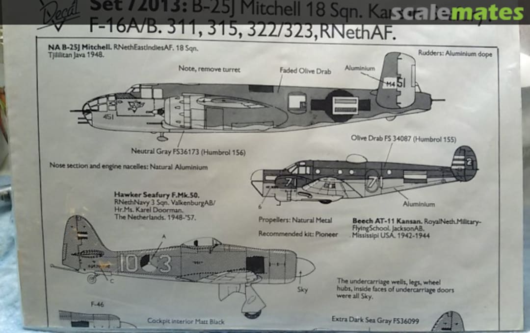 Boxart Mitchell, Kansan, Seafury, F-16 72013 Dutch Decal