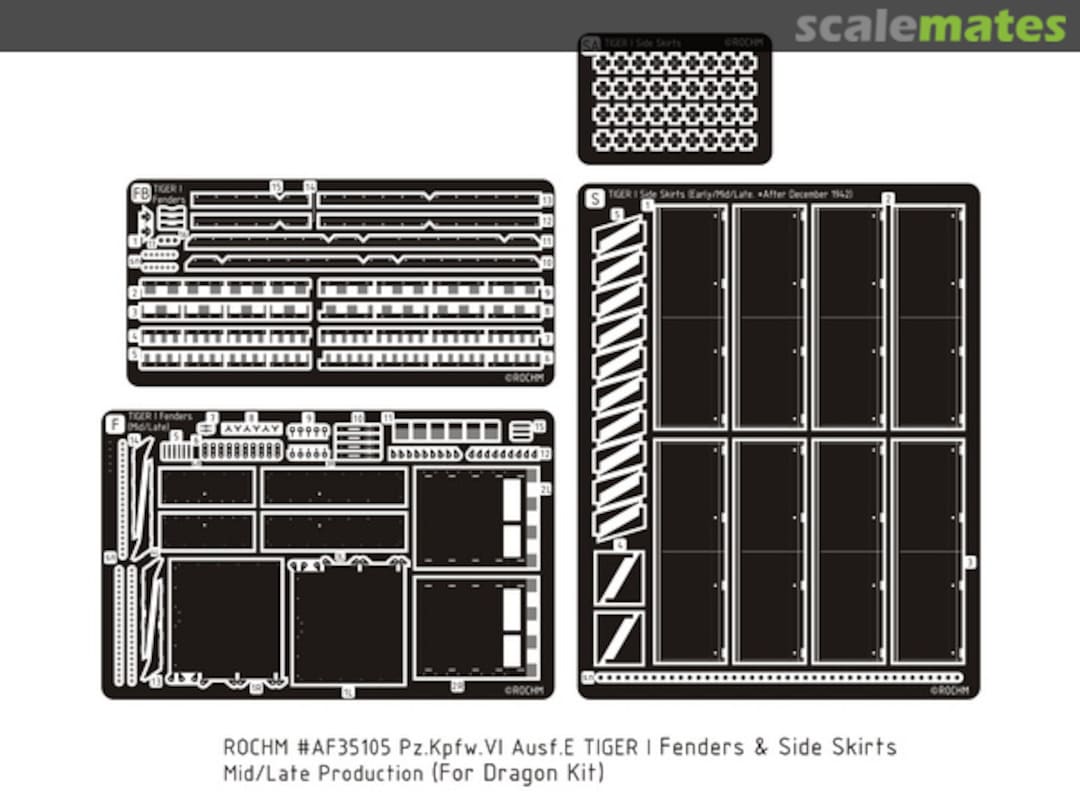 Boxart Pz.Kpfw.VI Ausf.E Tiger I Fenders & Side Skirts Mid/Lat Production AF35105 Rochm