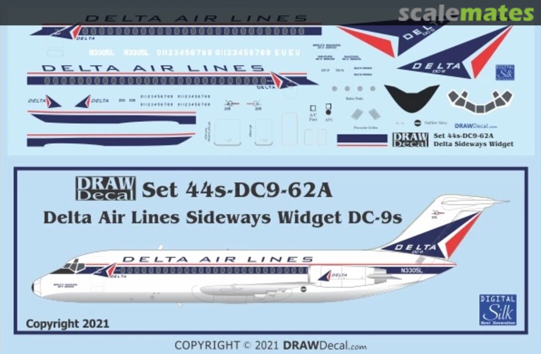 Boxart Delta Air Lines Sideways Widget DC-9-14s 44-DC9-62A Draw Decal