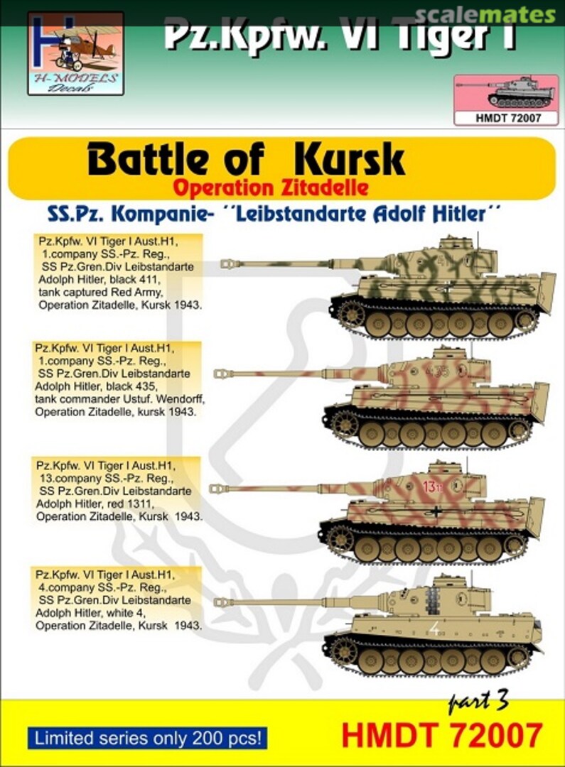 Boxart Pz.Kpfw.VI Tiger I Battle of Kursk pt. 3 HMT72007 H-Models Decals