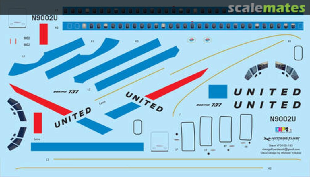 Boxart United Airlines 737-222 VFD072-183W Vintage Flyer Decals