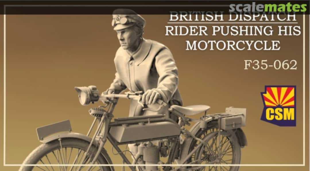 Boxart British Dispatch Rider pushing his motorcycle F35-062 Copper State Models