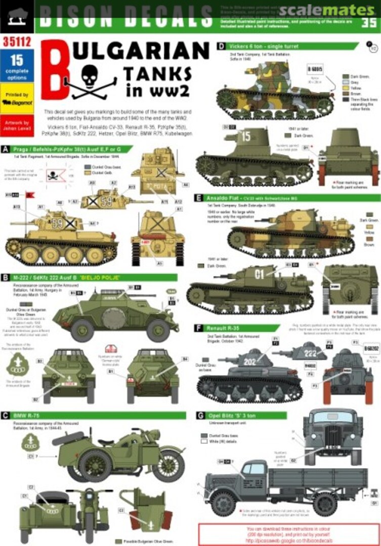 Boxart Bulgaria Tanks in WW2 35112 Bison Decals