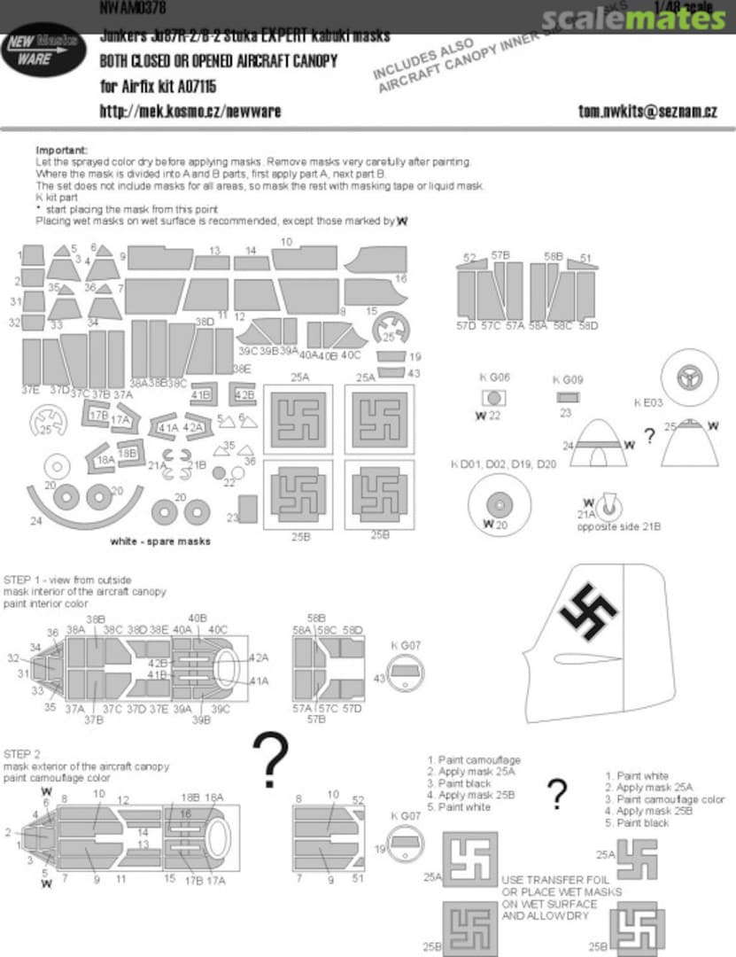 Boxart Junkers Ju 87R-2/B-2 Stuka EXPERT kabuki masks - BOTH CLOSED OR OPENED AIRCRAFT CANOPY NWAM0378 New Ware