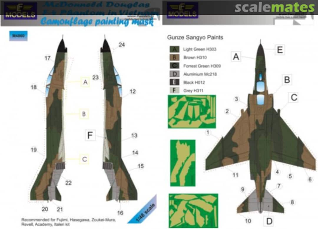 Boxart McDonnell F-4 Phantom USAF in Vietnam camouflage pattern paint mask M4860 LF Models