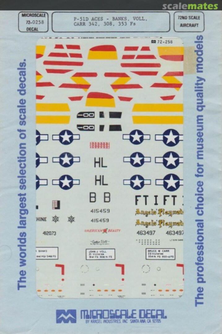 Boxart P-51D Aces - Banks, Voll, Carr 342, 308, 353 Fs 72-258 Microscale