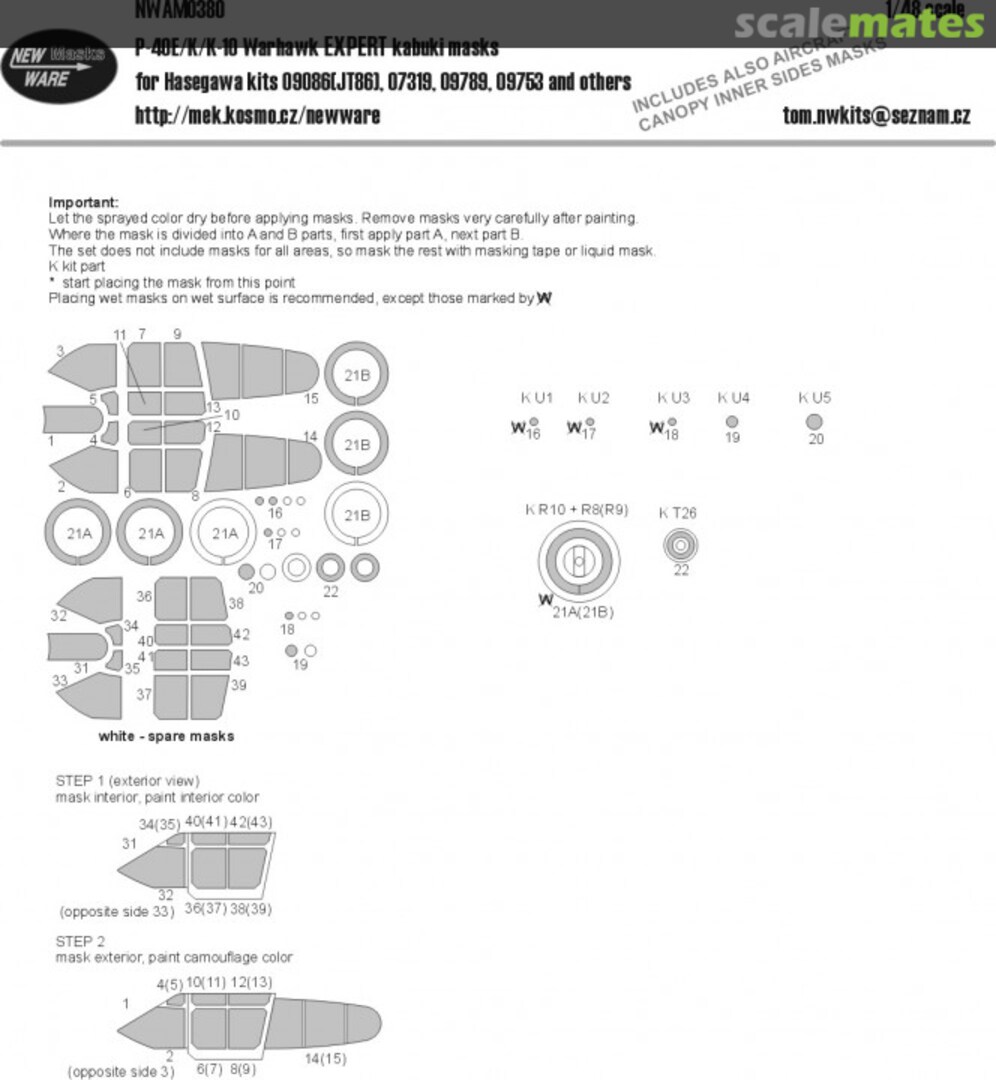 Boxart P-40 E/K/K-10 Warhawk EXPERT kabuki masks NWAM0380 New Ware