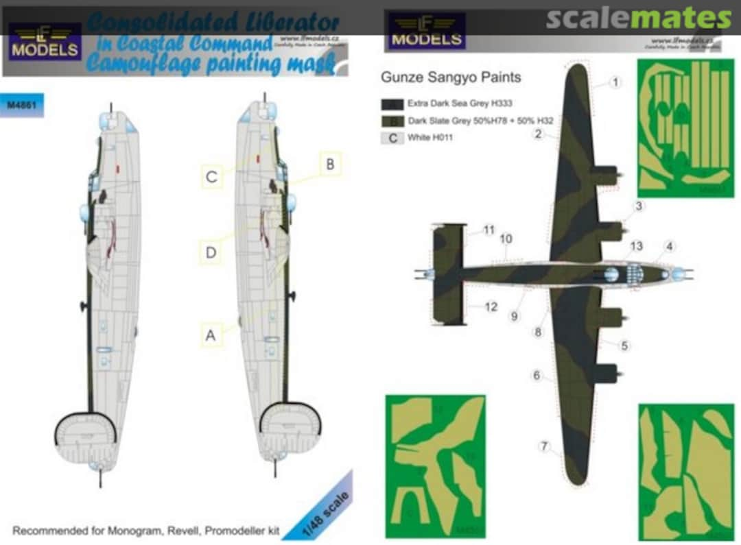 Boxart Consolidated Liberator Coastal Command camouflage pattern paint mask M4861 LF Models